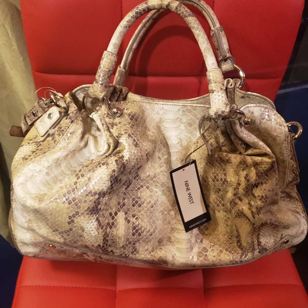 Nine West NWT Hobo bag with both handles and long strap. Faux python.